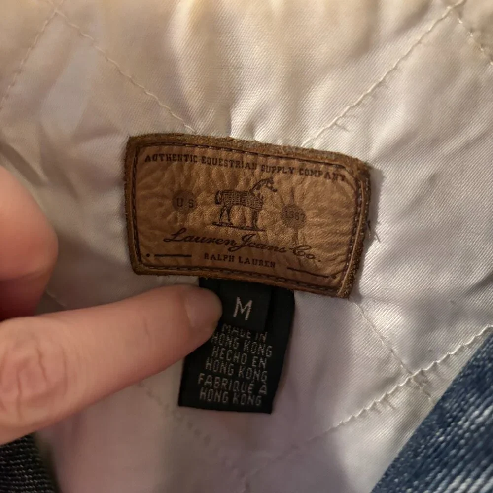 Vintage Ralph Lauren Sherpa Collar Denim Jacket ~ Med ~ Equestrian ~ Lauren Jean - Picture 3 of 7
